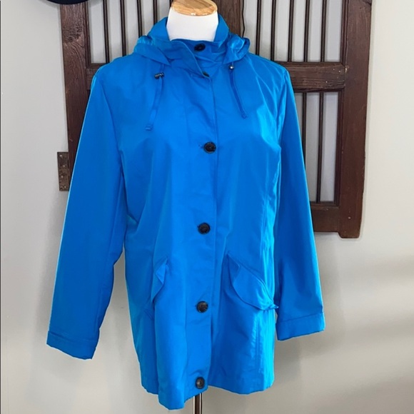LANDS END CHESAPEAKE BLUE STORM‎ RAKER RAIN JACKET W HOOD SIZE MEDIUM - Picture 5 of 9